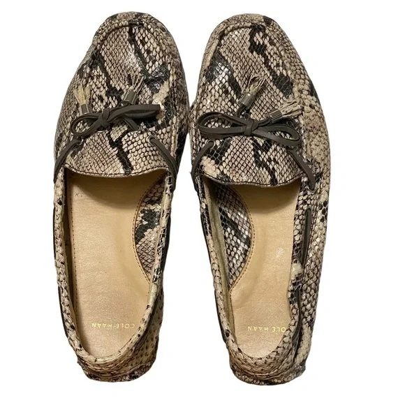 Cole Haan Garnet Leather Snakeskin Driving Mocs Loafers Flats Tassel Size 7.5 - Picture 13 of 15